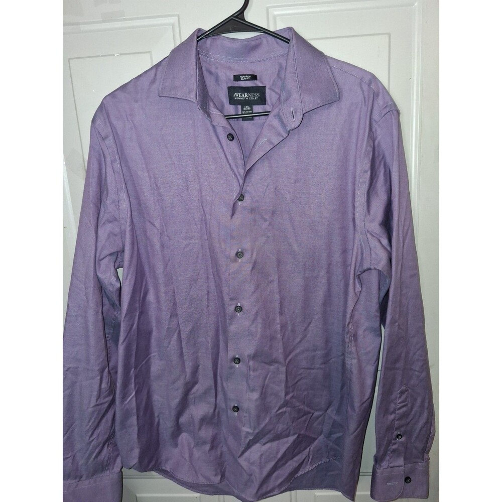 Kenneth Cole Slim Fit Purple Dress Shirt 16.5 34/35 Non Iron Stretch
